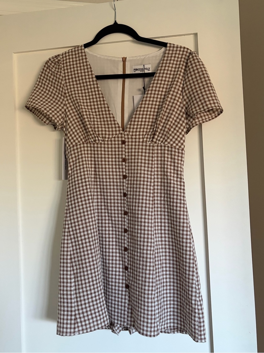 Princess Polly Loveliness Playsuit in Brown Check 🧸 Size 4 BNWT